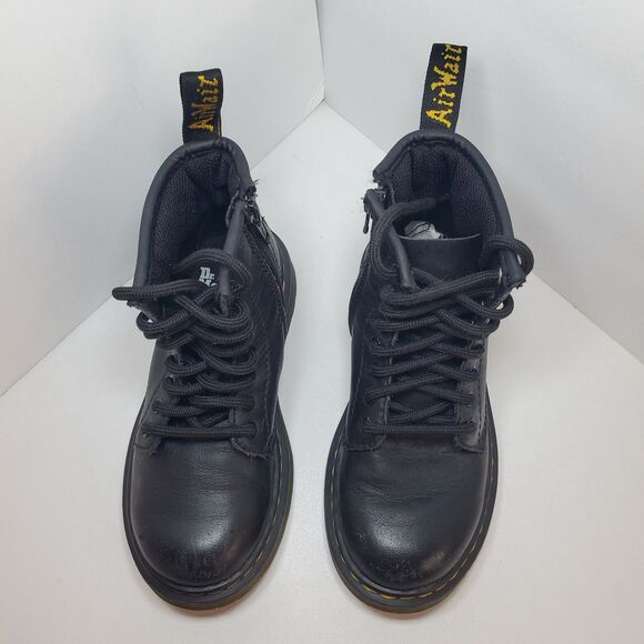 Dr. Martens Girls/Kids Black Leather Lace-Up Ankle Combat Boots Size 12 Zip Side - Picture 5 of 12